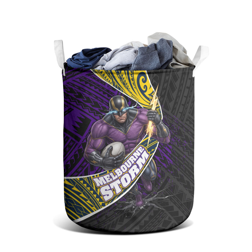 Melbourne Storm Rugby Laundry Basket Tribal Polynesian Power Art - Lightning Mascot