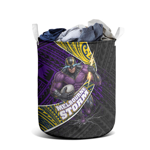 Melbourne Storm Rugby Laundry Basket Tribal Polynesian Power Art - Lightning Mascot