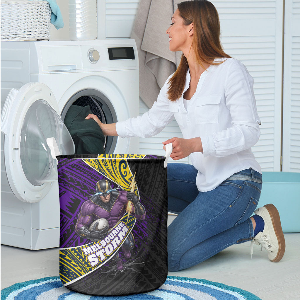 Melbourne Storm Rugby Laundry Basket Tribal Polynesian Power Art - Lightning Mascot