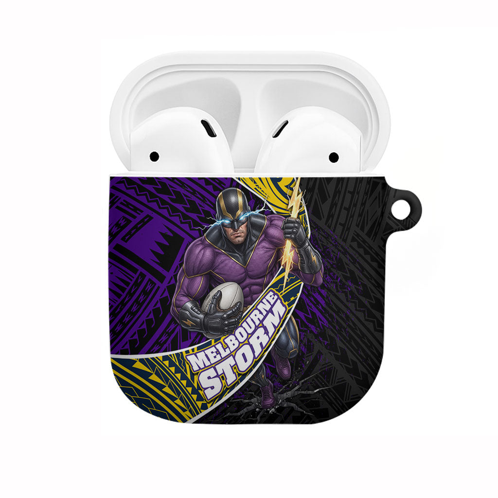 Melbourne Storm Rugby AirPods Case Tribal Polynesian Power Art - Lightning Mascot