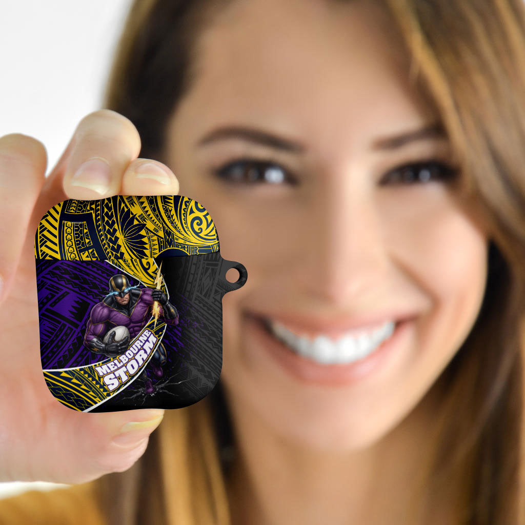 Melbourne Storm Rugby AirPods Case Tribal Polynesian Power Art - Lightning Mascot