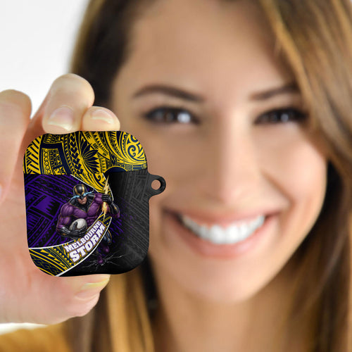 Melbourne Storm Rugby AirPods Case Tribal Polynesian Power Art - Lightning Mascot