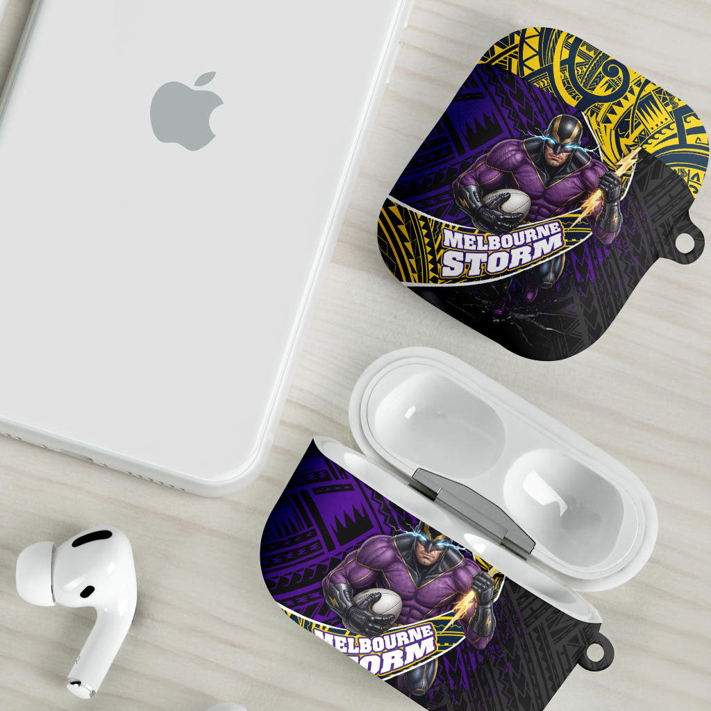 Melbourne Storm Rugby AirPods Case Tribal Polynesian Power Art - Lightning Mascot