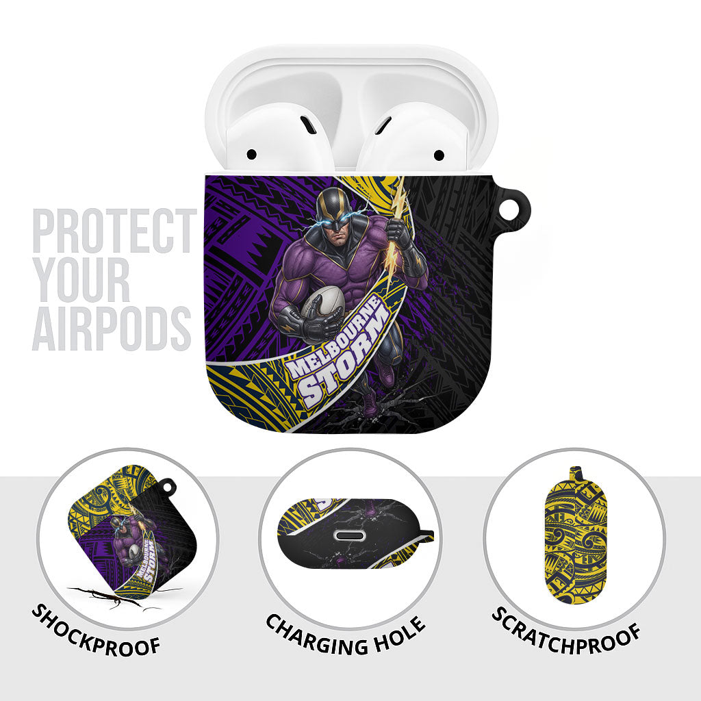 Melbourne Storm Rugby AirPods Case Tribal Polynesian Power Art - Lightning Mascot