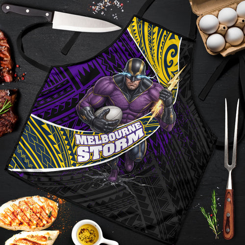 Melbourne Storm Rugby Apron Tribal Polynesian Power Art - Lightning Mascot