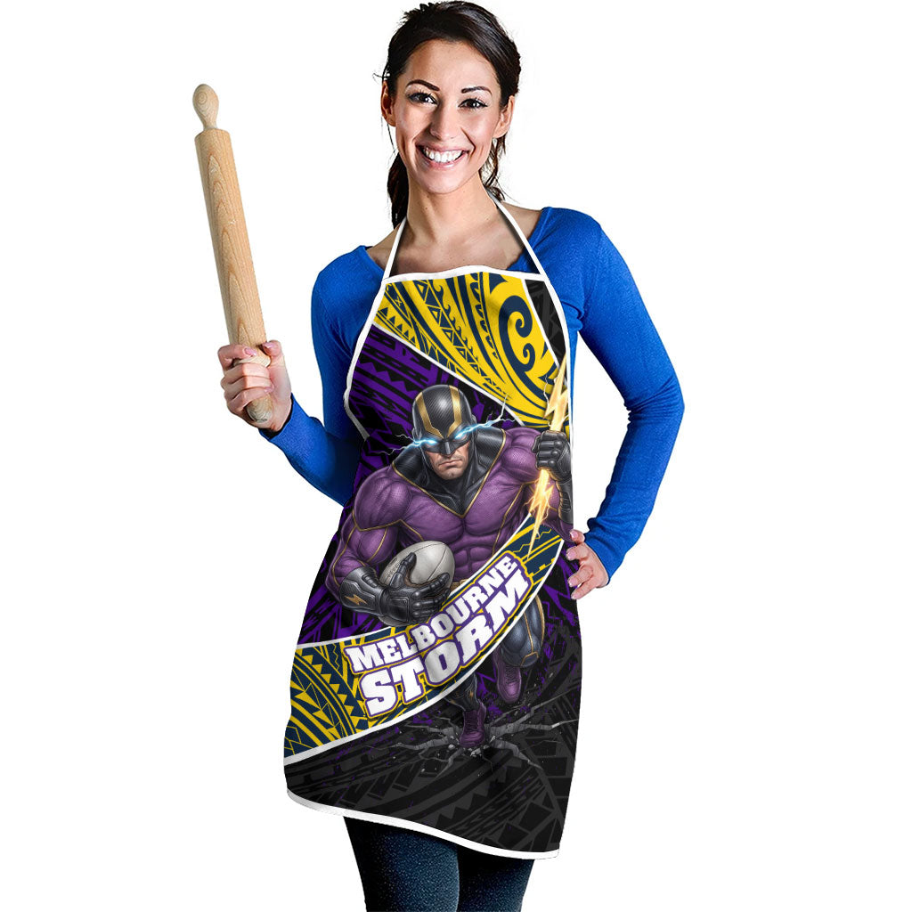 Melbourne Storm Rugby Apron Tribal Polynesian Power Art - Lightning Mascot