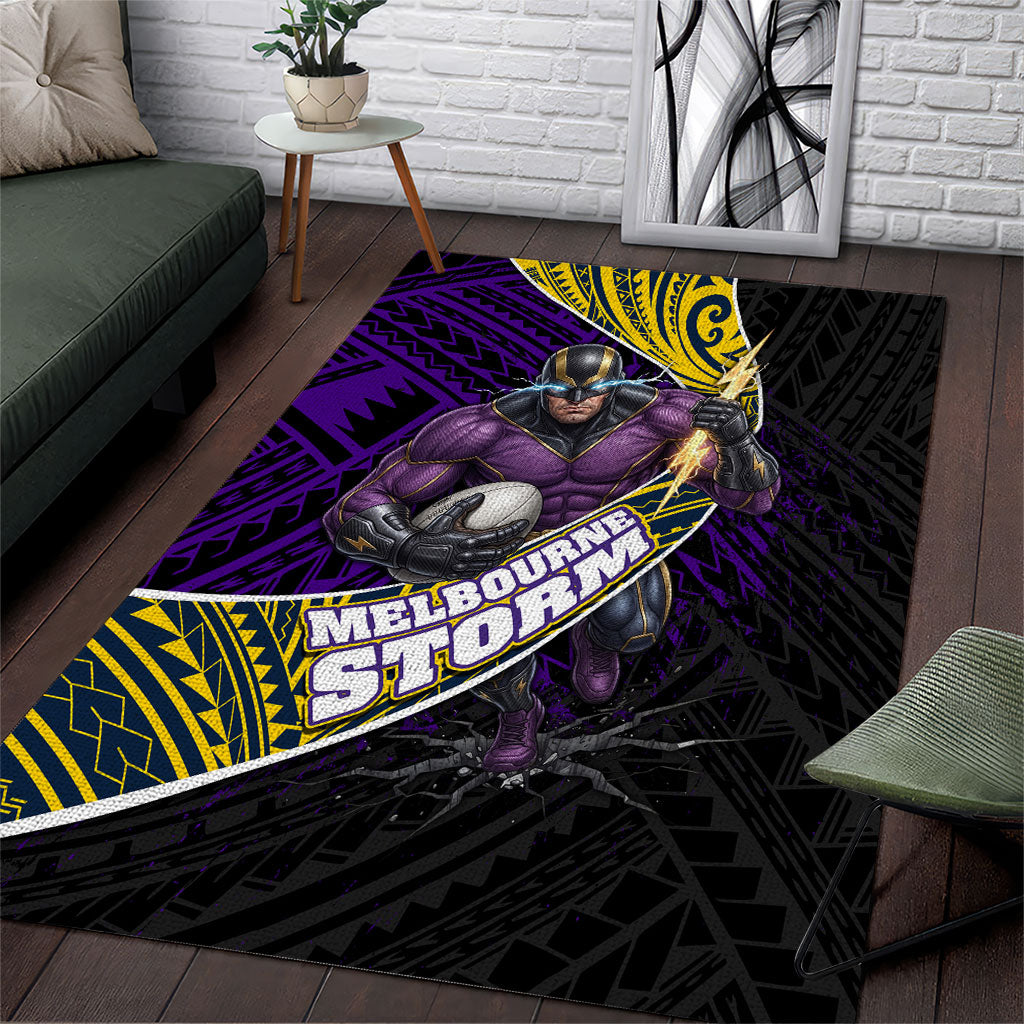 Melbourne Storm Rugby Area Rug Tribal Polynesian Power Art - Lightning Mascot