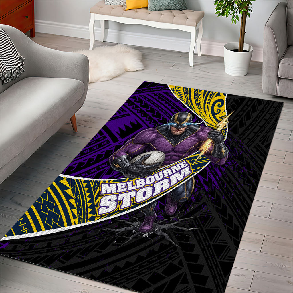 Melbourne Storm Rugby Area Rug Tribal Polynesian Power Art - Lightning Mascot