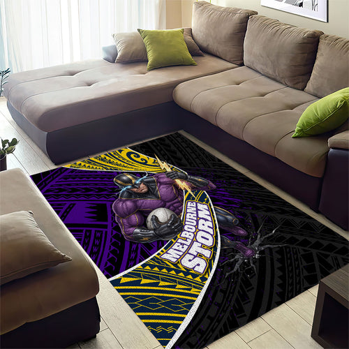 Melbourne Storm Rugby Area Rug Tribal Polynesian Power Art - Lightning Mascot
