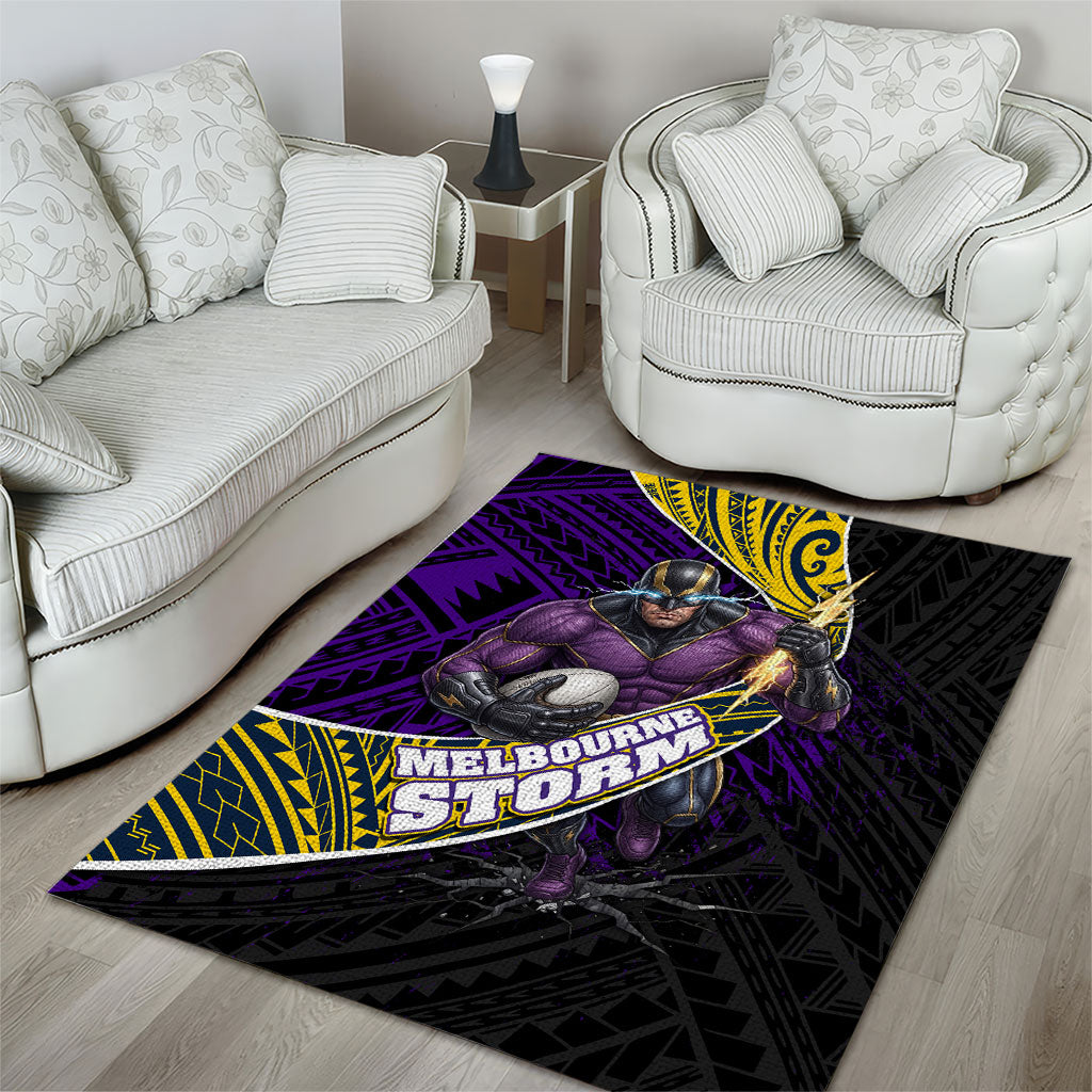 Melbourne Storm Rugby Area Rug Tribal Polynesian Power Art - Lightning Mascot