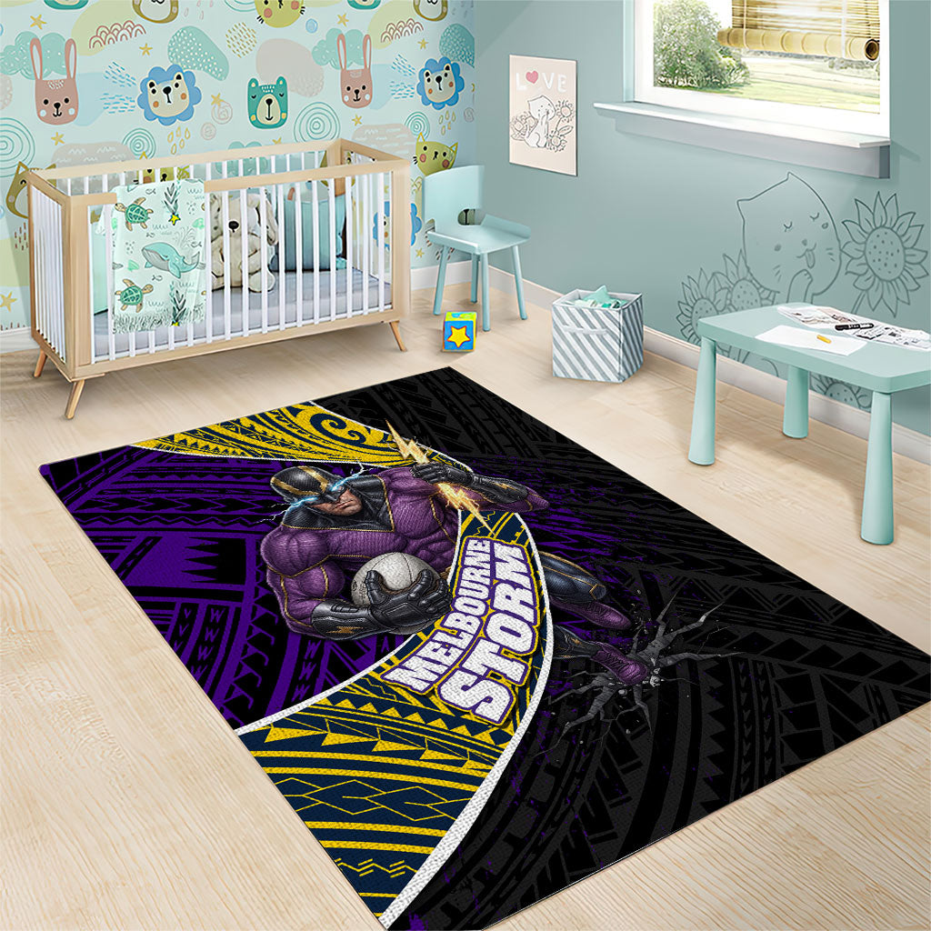 Melbourne Storm Rugby Area Rug Tribal Polynesian Power Art - Lightning Mascot