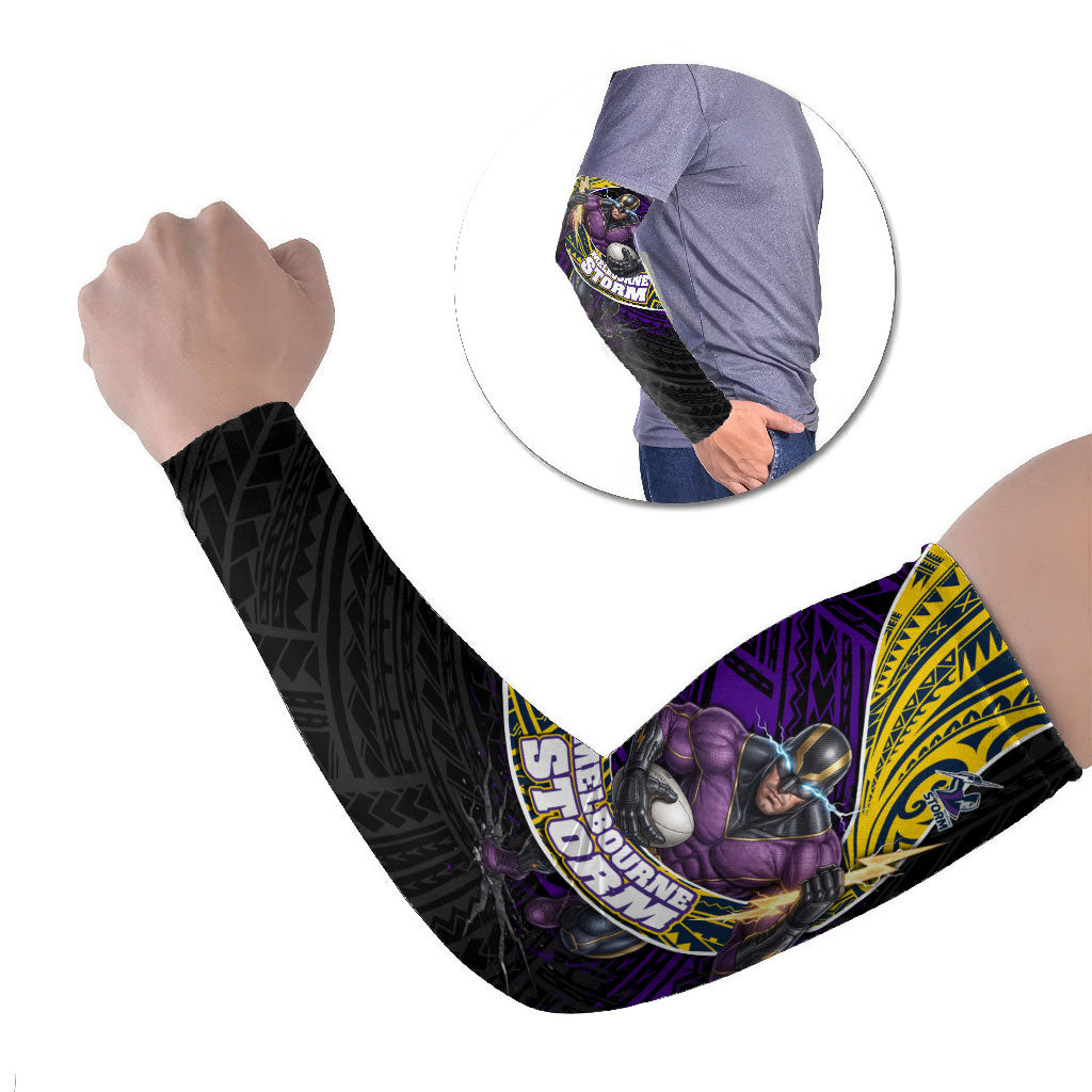 Melbourne Storm Rugby Arm Sleeves Tribal Polynesian Power Art - Lightning Mascot