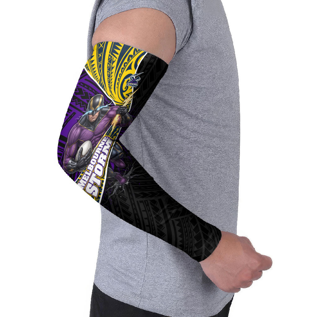 Melbourne Storm Rugby Arm Sleeves Tribal Polynesian Power Art - Lightning Mascot