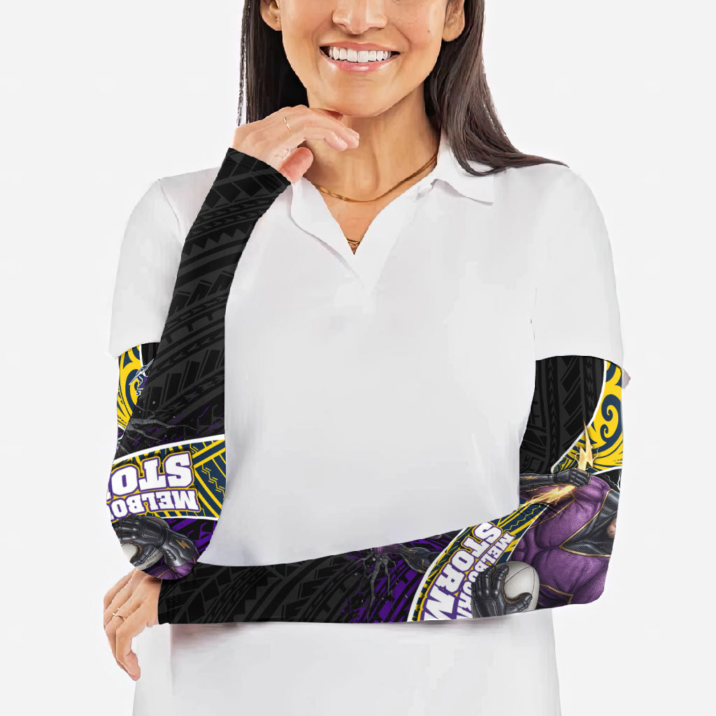 Melbourne Storm Rugby Arm Sleeves Tribal Polynesian Power Art - Lightning Mascot