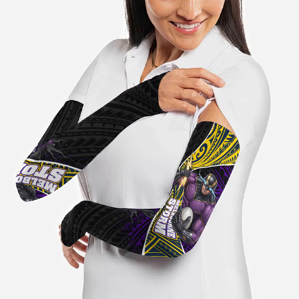 Melbourne Storm Rugby Arm Sleeves Tribal Polynesian Power Art - Lightning Mascot