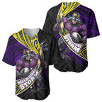 Melbourne Storm Rugby Baseball Jersey Tribal Polynesian Power Art - Lightning Mascot