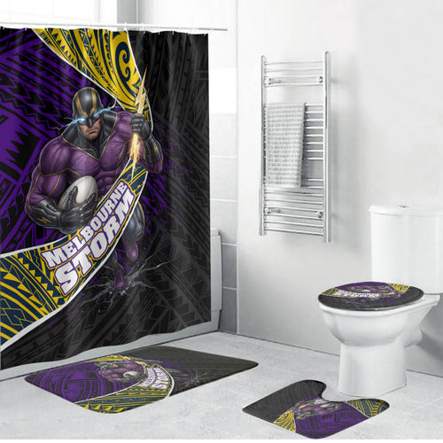 Melbourne Storm Rugby Bathroom Set Tribal Polynesian Power Art - Lightning Mascot