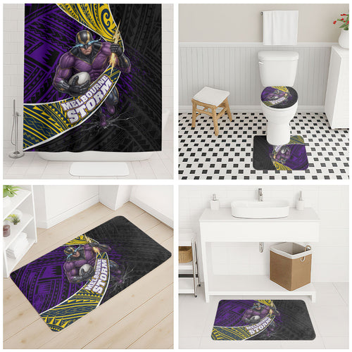Melbourne Storm Rugby Bathroom Set Tribal Polynesian Power Art - Lightning Mascot