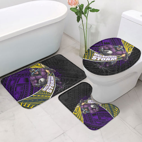 Melbourne Storm Rugby Bathroom Set Tribal Polynesian Power Art - Lightning Mascot