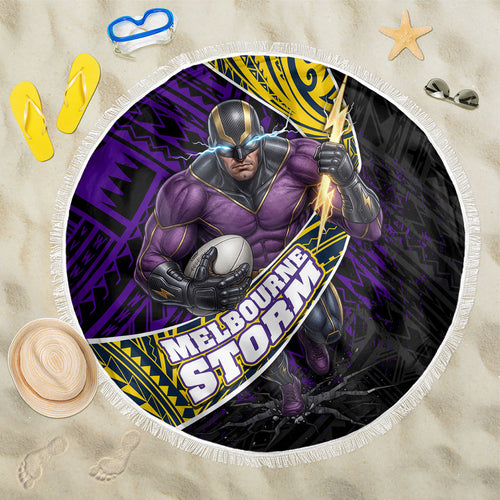 Melbourne Storm Rugby Beach Blanket Tribal Polynesian Power Art - Lightning Mascot