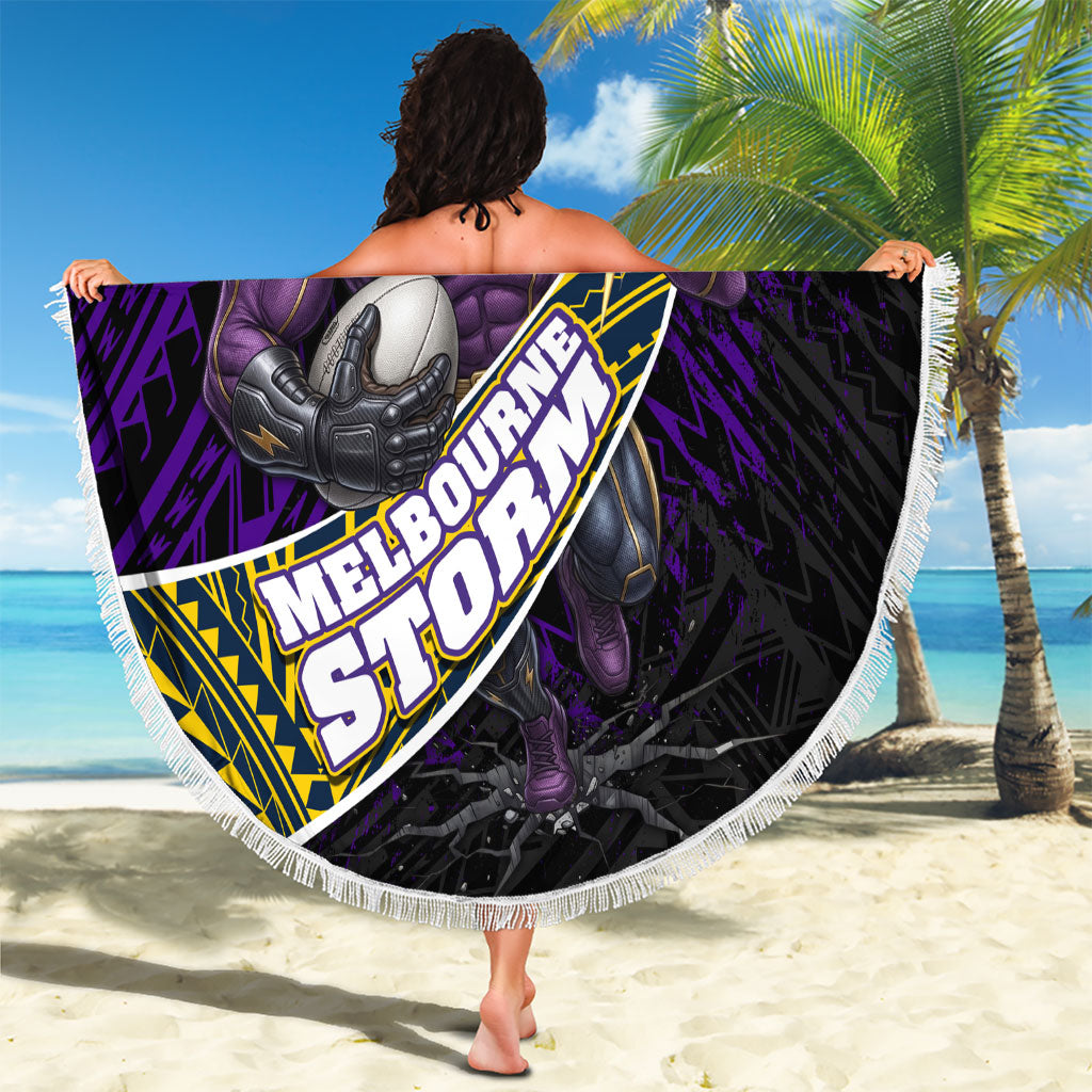 Melbourne Storm Rugby Beach Blanket Tribal Polynesian Power Art - Lightning Mascot