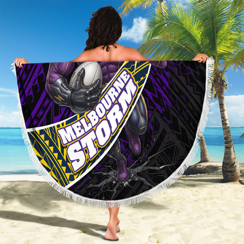Melbourne Storm Rugby Beach Blanket Tribal Polynesian Power Art - Lightning Mascot