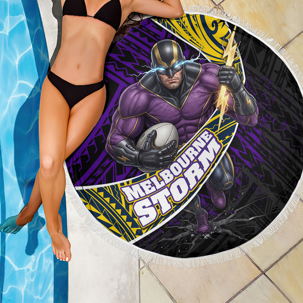 Melbourne Storm Rugby Beach Blanket Tribal Polynesian Power Art - Lightning Mascot