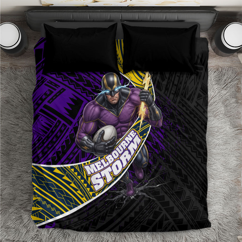 Melbourne Storm Rugby Bedding Set Tribal Polynesian Power Art - Lightning Mascot