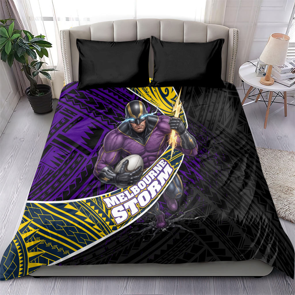 Melbourne Storm Rugby Bedding Set Tribal Polynesian Power Art - Lightning Mascot