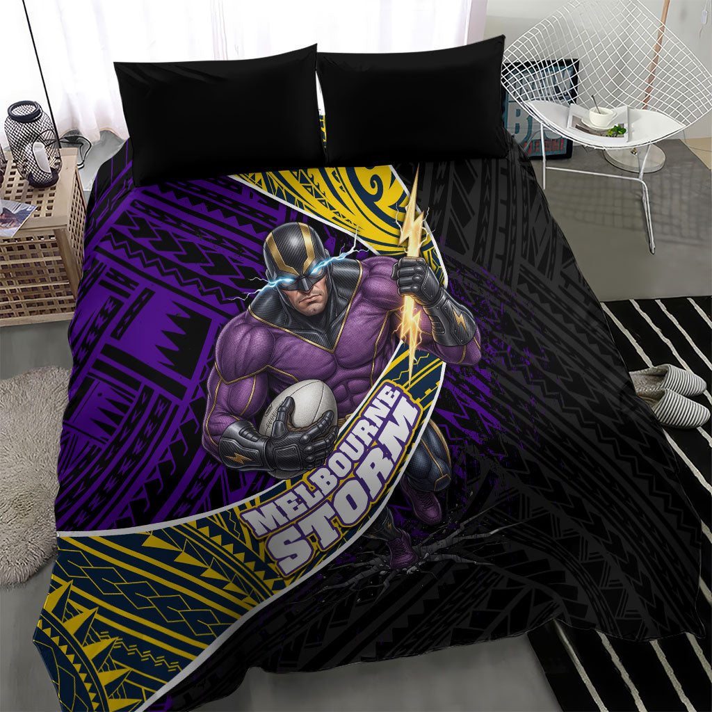 Melbourne Storm Rugby Bedding Set Tribal Polynesian Power Art - Lightning Mascot