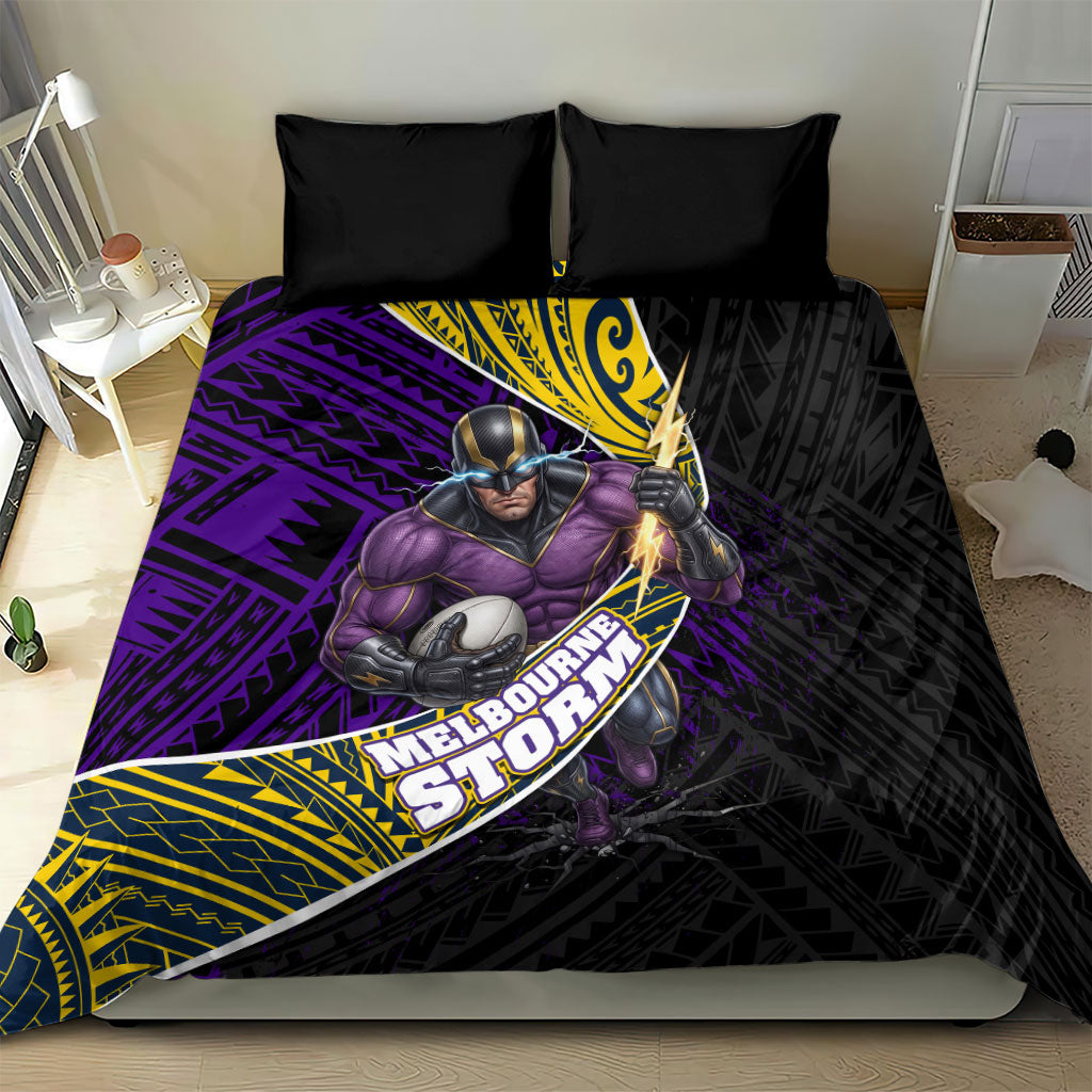Melbourne Storm Rugby Bedding Set Tribal Polynesian Power Art - Lightning Mascot