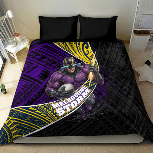 Melbourne Storm Rugby Bedding Set Tribal Polynesian Power Art - Lightning Mascot