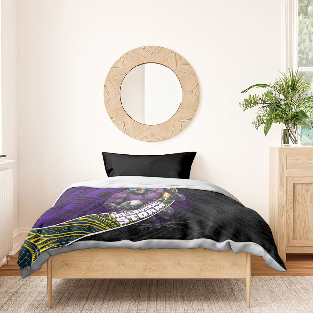 Melbourne Storm Rugby Bedding Set Tribal Polynesian Power Art - Lightning Mascot
