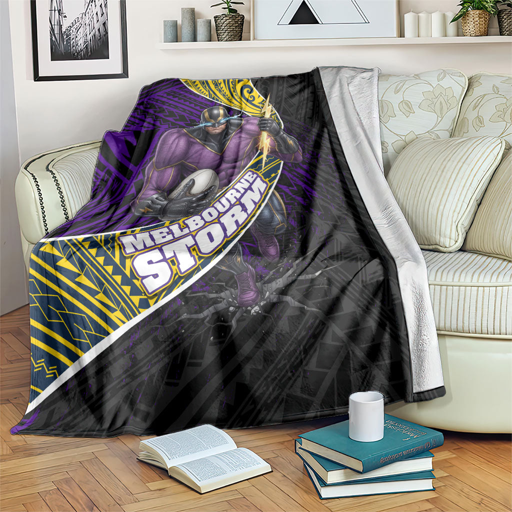 Melbourne Storm Rugby Blanket Tribal Polynesian Power Art - Lightning Mascot