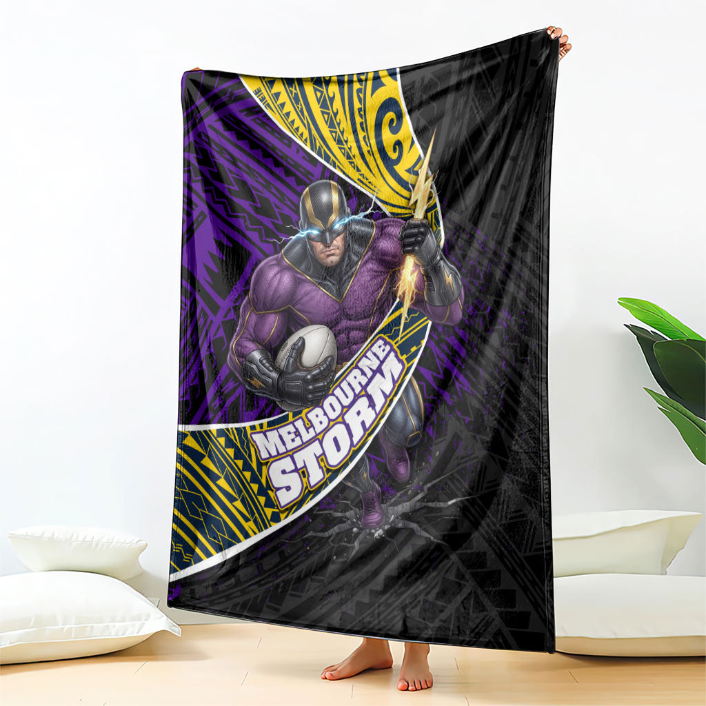 Melbourne Storm Rugby Blanket Tribal Polynesian Power Art - Lightning Mascot