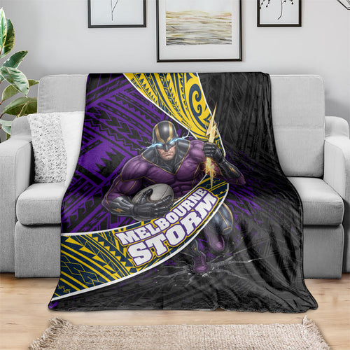 Melbourne Storm Rugby Blanket Tribal Polynesian Power Art - Lightning Mascot