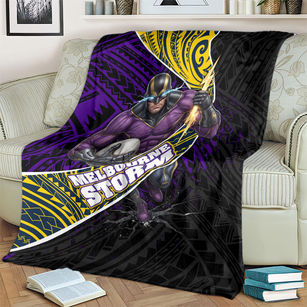 Melbourne Storm Rugby Blanket Tribal Polynesian Power Art - Lightning Mascot
