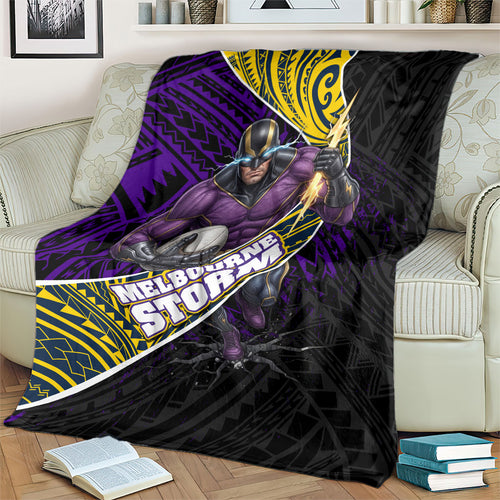 Melbourne Storm Rugby Blanket Tribal Polynesian Power Art - Lightning Mascot