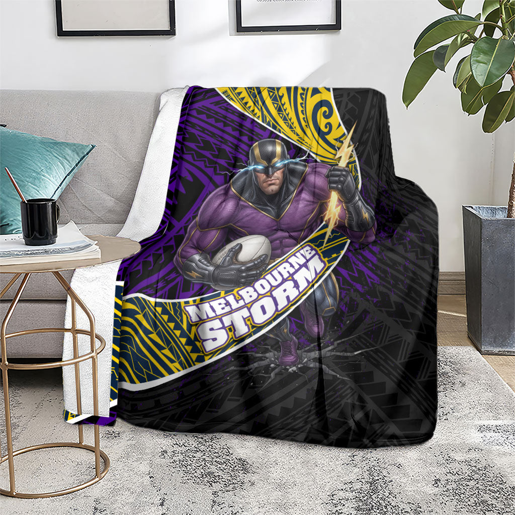 Melbourne Storm Rugby Blanket Tribal Polynesian Power Art - Lightning Mascot