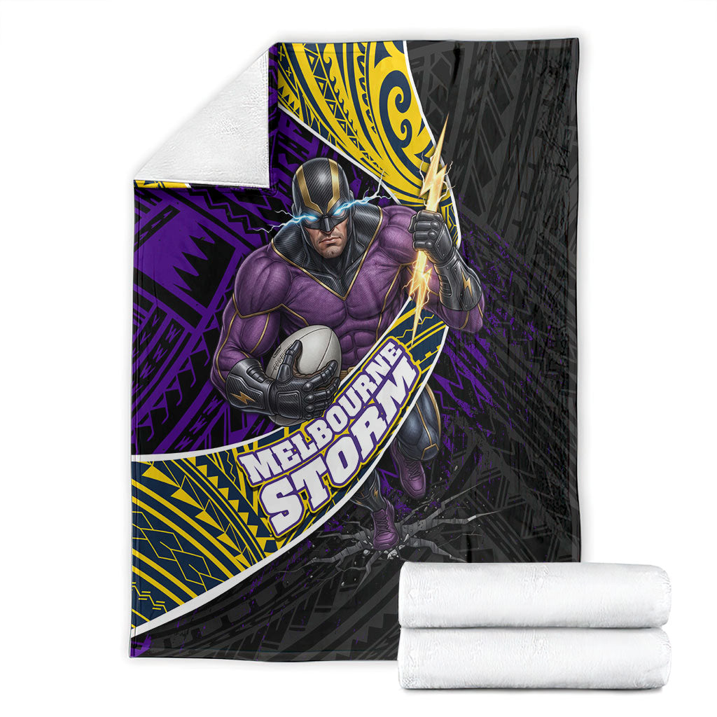 Melbourne Storm Rugby Blanket Tribal Polynesian Power Art - Lightning Mascot