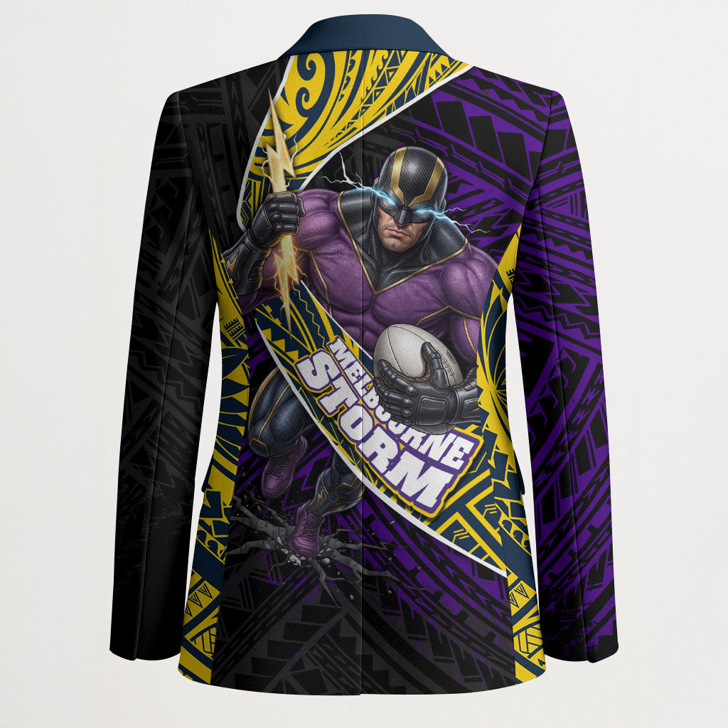 Melbourne Storm Rugby Blazer Tribal Polynesian Power Art - Lightning Mascot