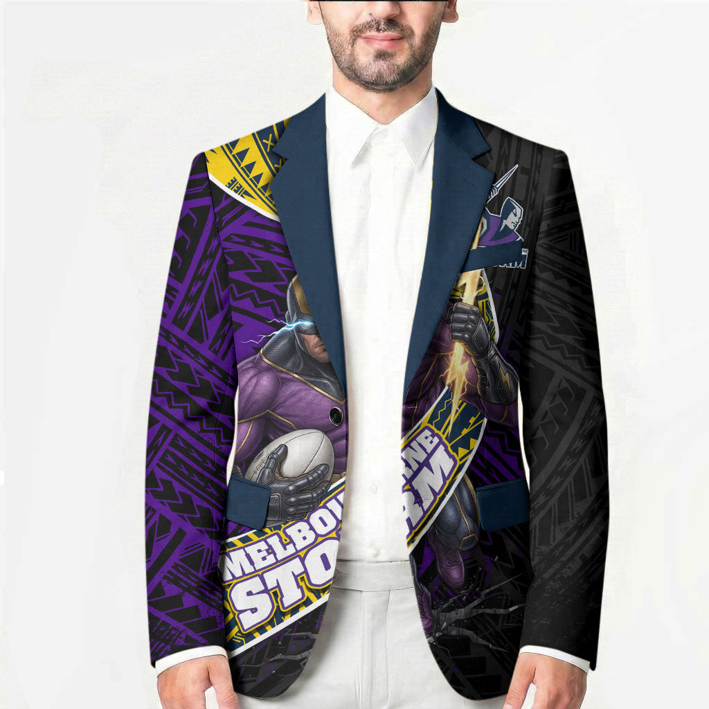 Melbourne Storm Rugby Blazer Tribal Polynesian Power Art - Lightning Mascot