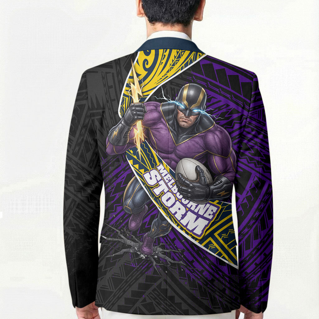 Melbourne Storm Rugby Blazer Tribal Polynesian Power Art - Lightning Mascot