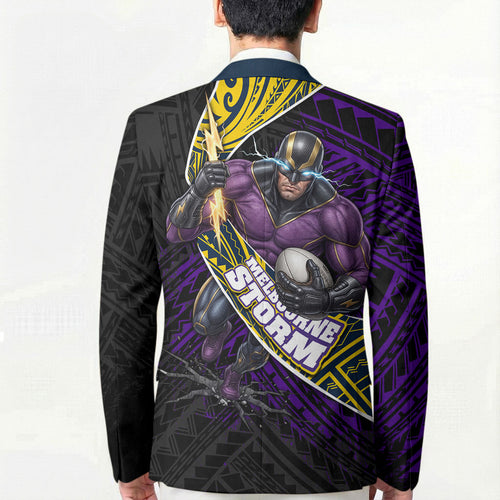 Melbourne Storm Rugby Blazer Tribal Polynesian Power Art - Lightning Mascot
