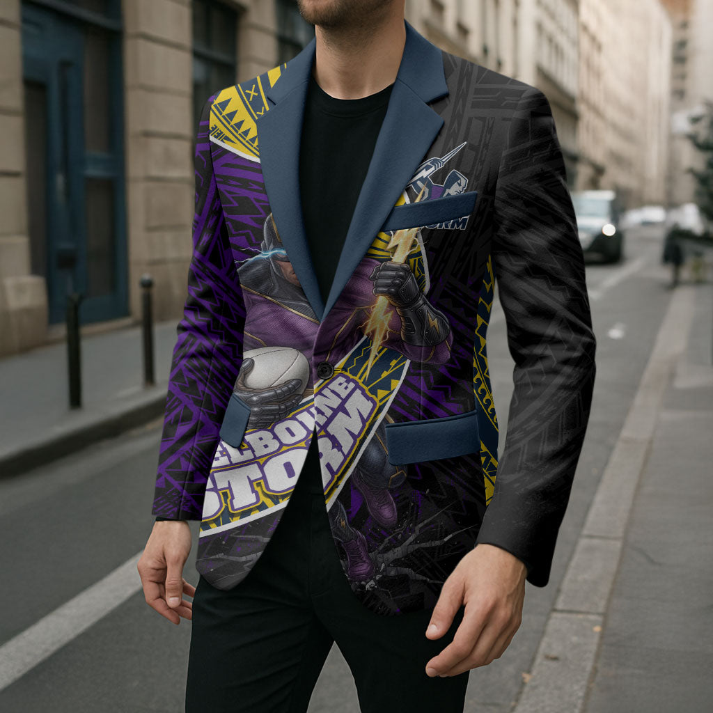 Melbourne Storm Rugby Blazer Tribal Polynesian Power Art - Lightning Mascot