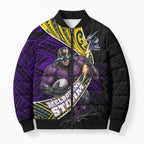 Melbourne Storm Rugby Bomber Puffer Jacket Tribal Polynesian Power Art - Lightning Mascot