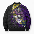 Melbourne Storm Rugby Bomber Puffer Jacket Tribal Polynesian Power Art - Lightning Mascot