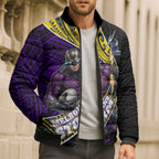 Melbourne Storm Rugby Bomber Puffer Jacket Tribal Polynesian Power Art - Lightning Mascot