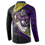 Melbourne Storm Rugby Button Sweatshirt Tribal Polynesian Power Art - Lightning Mascot