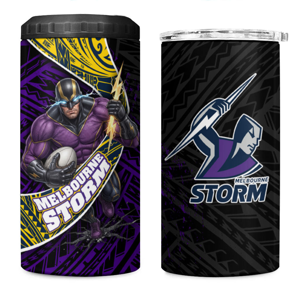 Melbourne Storm Rugby 4 in 1 Can Cooler Tumbler Tribal Polynesian Power Art - Lightning Mascot